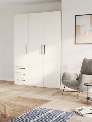 Drehtürenschrank 3-türig mit Schubladen Weiss