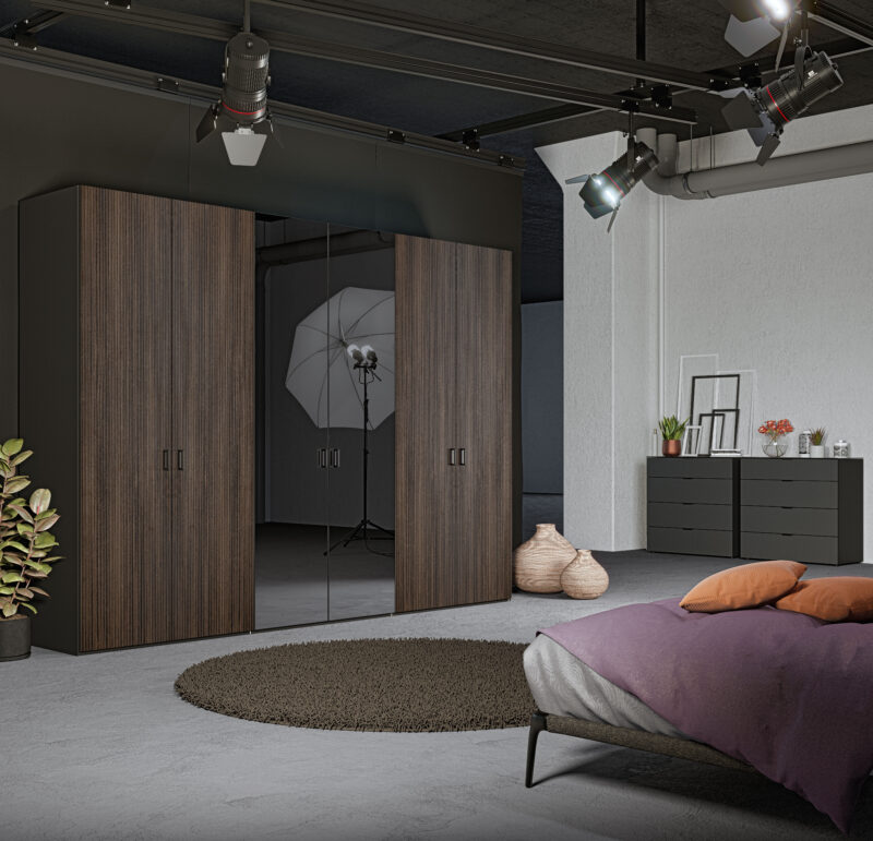 Schrank 6-türig Holz mit Rillenstruktur