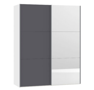 Schwebetürenschrank 2-türig Anthrazit matt / Spiegel, H 195 cm
