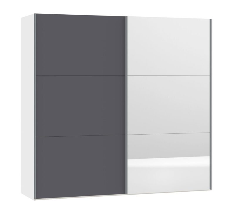 Schwebetürenschrank 2-türig Anthrazit matt / Spiegel, H 195 cm