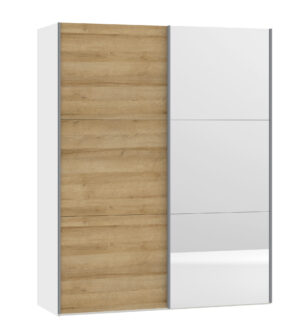 Schwebetürenschrank 2-türig Eichendekor / Spiegel, H 195 cm