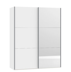 Schwebetürenschrank 2-türig Cremeweiss/Spiegel, H 195 cm