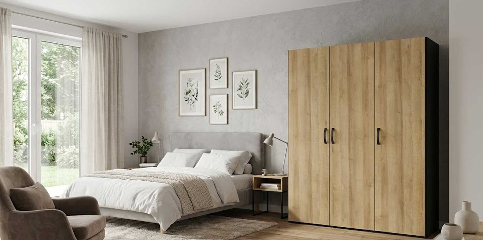 Schrank 3-türig Eiche, H 195 cm